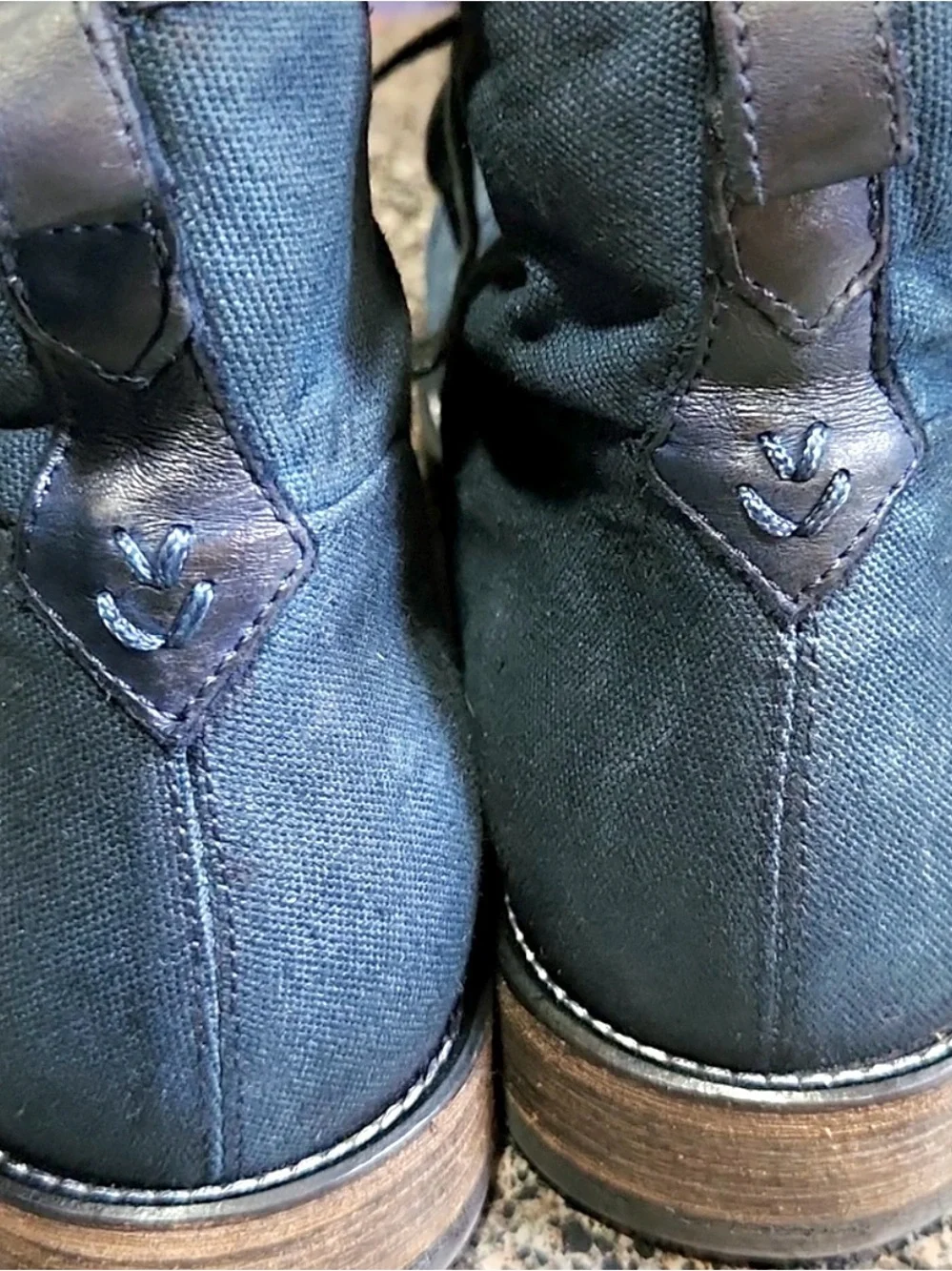 Blue Canvas Lace-Up Boots